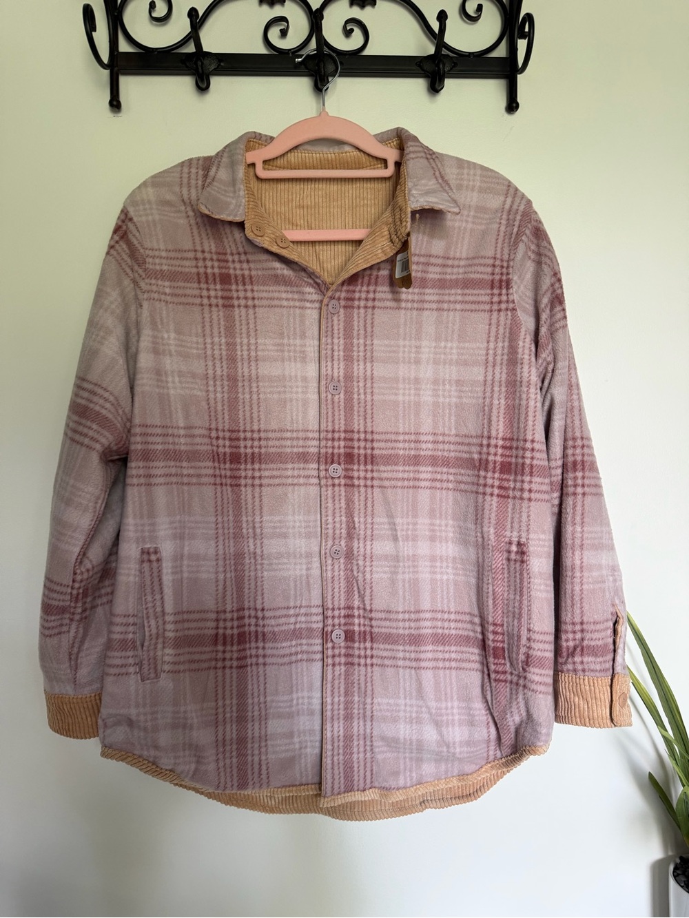 Corduroy Button-Front Reversible Shacket in Tan NWT - Picture 6 of 10